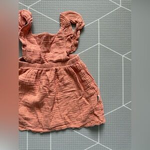 Rabbit Bear|Bay girl/toddler burnt Orange Ruffled gauzy cotton button back dress